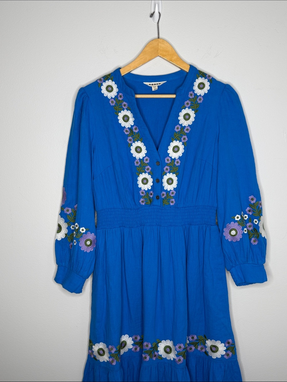 Boden Blue Elena Double Cloth Embroidered Midi Dress Size 12 - Picture 6 of 9